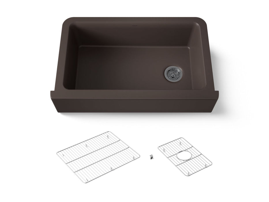 KOHLER K-25786 Cairn 34" undermount single-bowl farmhouse kitchen sink, matte brown