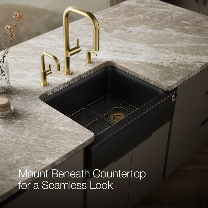 KOHLER K-25787 Cairn 29-11/16" undermount single-bowl farmhouse kitchen sink, matte black - view 3