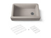 KOHLER K-25788 Cairn 34" undermount single-bowl farmhouse kitchen sink with fluted design, matte taupe