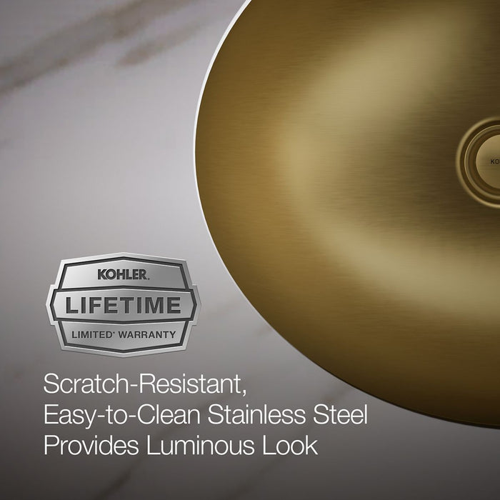 KOHLER K-2608-SU Bachata 20" oval drop-in/undermount bathroom sink, no overflow, vibrant brushed moderne brass - view 2