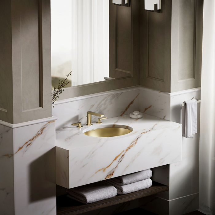 KOHLER K-2608-SU Bachata 20" oval drop-in/undermount bathroom sink, no overflow, vibrant brushed moderne brass - view 4