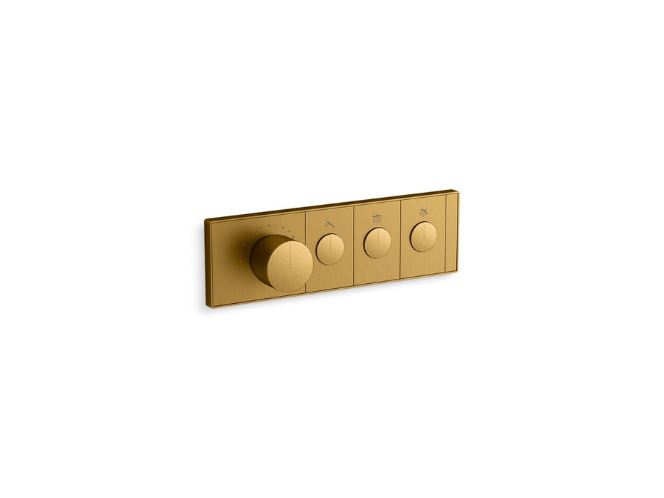 KOHLER K-26347-9 Anthem Three-outlet recessed mechanical thermostatic valve control, vibrant brushed moderne brass