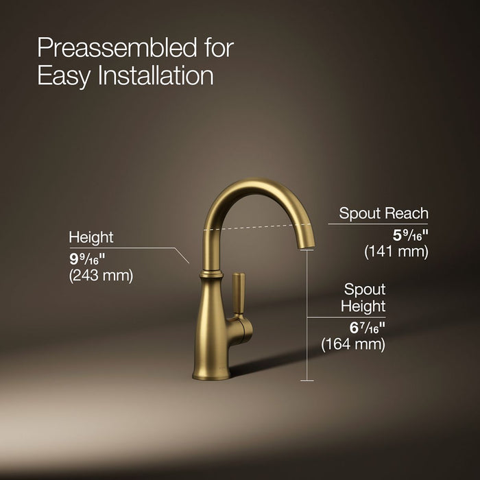 KOHLER K-26367 Traditional Beverage faucet, vibrant brushed moderne brass - view 4