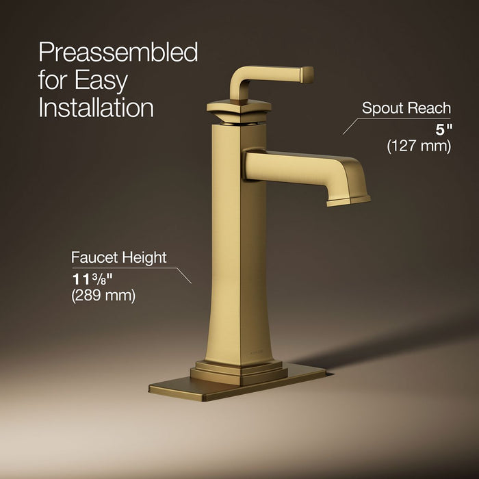 KOHLER K-26430-4K Riff Tall single-handle bathroom sink faucet, 1.0 gpm, vibrant brushed moderne brass - view 3