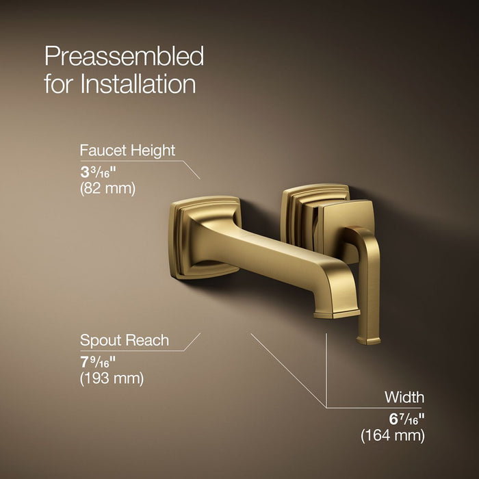 KOHLER K-26431-4 Riff Wall-mount single-handle bathroom sink faucet, 1.2 gpm, vibrant brushed moderne brass - view 2