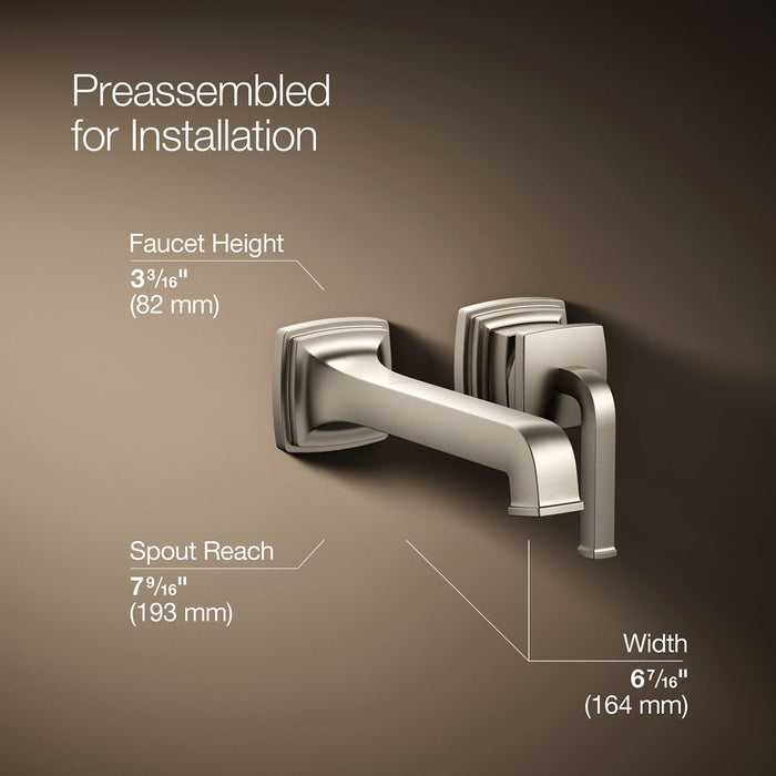 KOHLER K-26431-4 Riff Wall-mount single-handle bathroom sink faucet, 1.2 gpm, vibrant brushed nickel - view 2