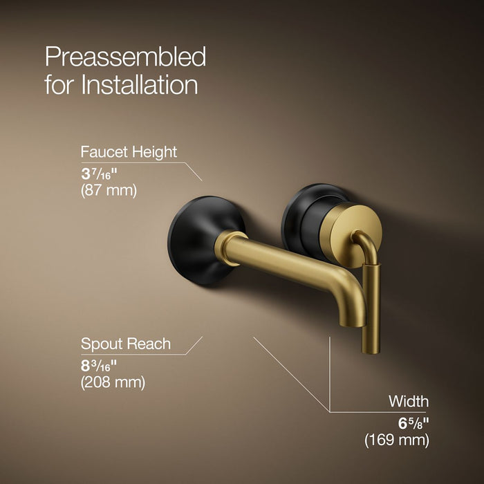 KOHLER K-26438-4 Tone Wall-mount single-handle bathroom sink faucet, 1.2 gpm, matte black with brushed moderne brass - view 2