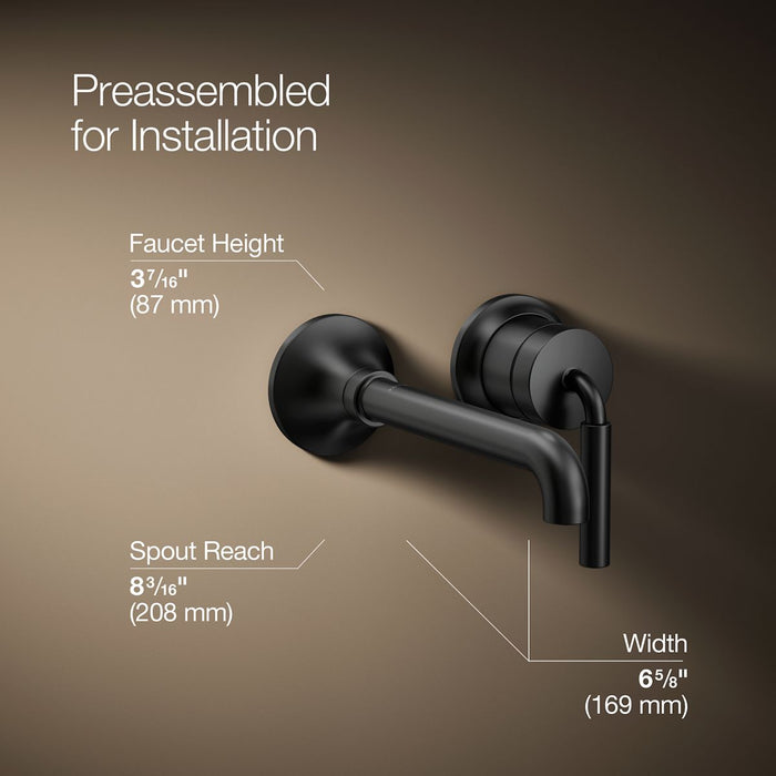 KOHLER K-26438-4 Tone Wall-mount single-handle bathroom sink faucet, 1.2 gpm, matte black - view 2