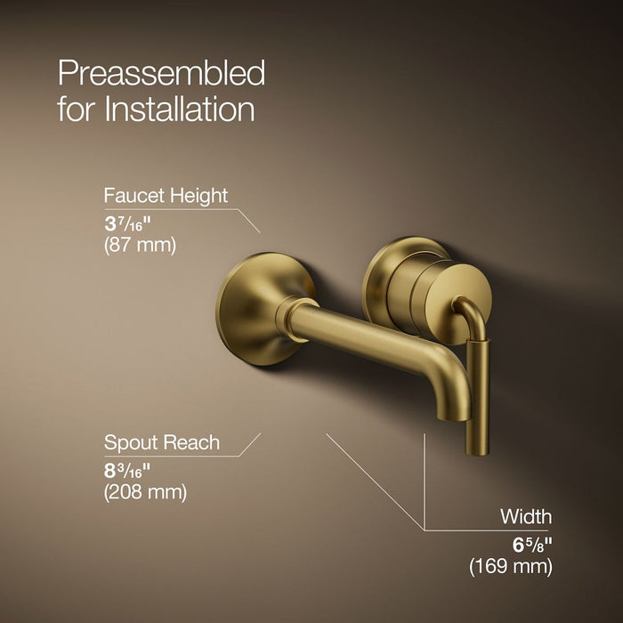 KOHLER K-26438-4 Tone Wall-mount single-handle bathroom sink faucet, 1.2 gpm, vibrant brushed moderne brass - view 2