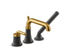 KOHLER K-26441-4 Tone Deck-mount bath faucet with handshower, matte black with brushed moderne brass