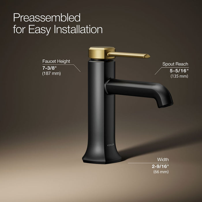 KOHLER K-27000-4 Occasion Single-handle bathroom sink faucet, 1.2 gpm, matte black with brushed moderne brass - view 4