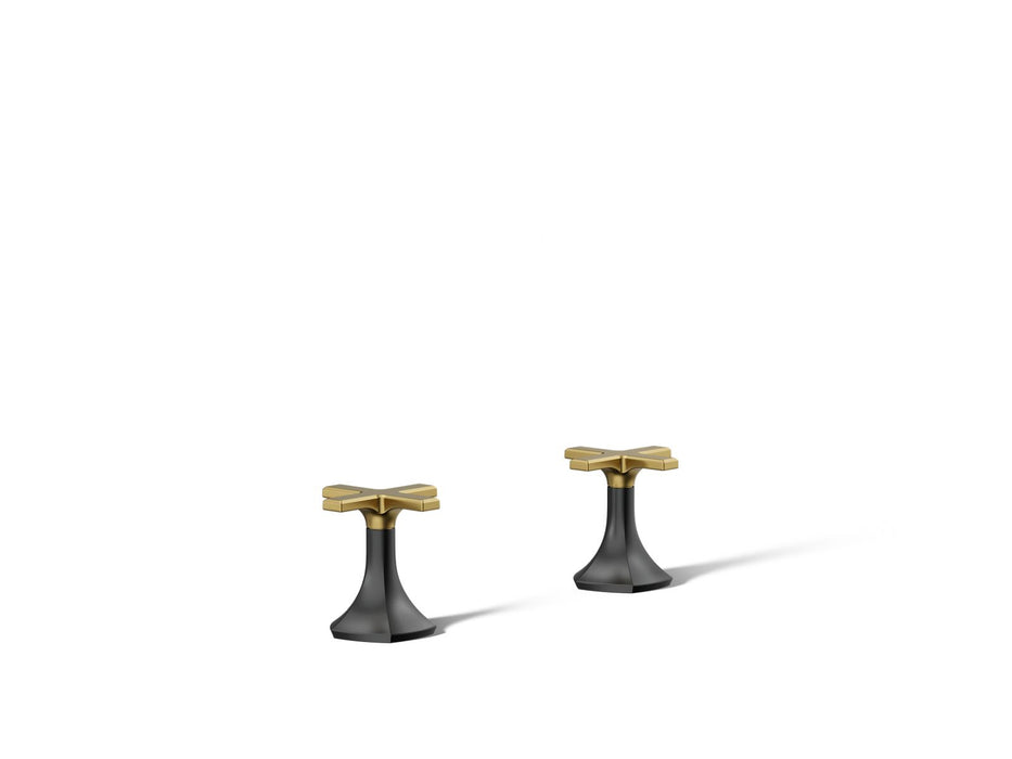 KOHLER K-27010-3 Occasion Cross bathroom sink faucet handles, matte black with brushed moderne brass