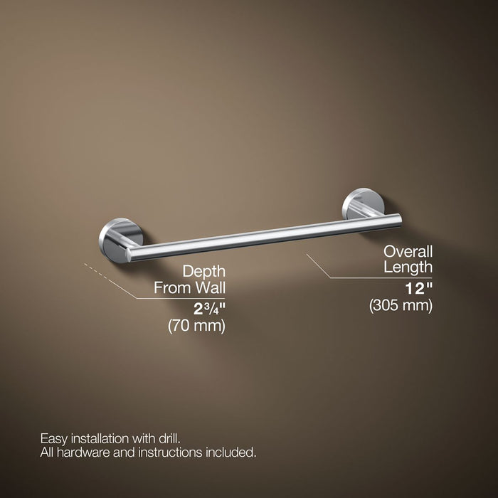 KOHLER K-27288 Elate 12" towel bar, polished chrome - view 4