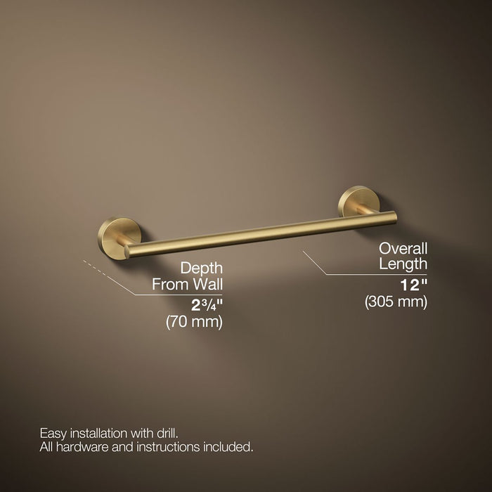 KOHLER K-27288 Elate 12" towel bar, vibrant brushed moderne brass - view 5
