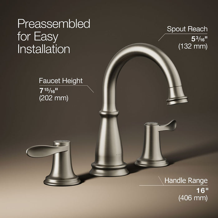 KOHLER K-27380-4K Bellera Widespread bathroom sink faucet, 1.0 gpm, vibrant brushed nickel - view 3