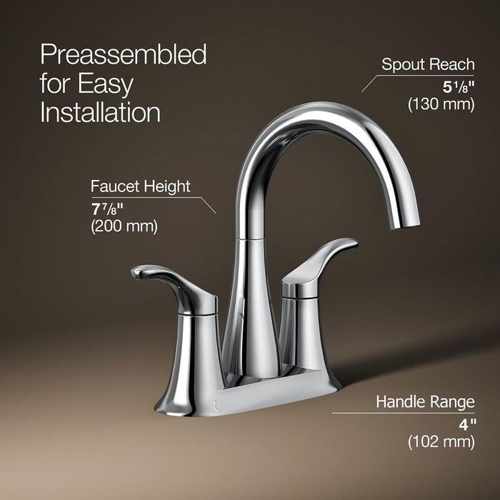KOHLER K-27388-4 Simplice Centerset bathroom sink faucet, 1.2 gpm, polished chrome - view 3