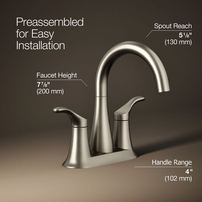 KOHLER K-27388-4 Simplice Centerset bathroom sink faucet, 1.2 gpm, vibrant brushed nickel - view 3