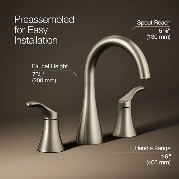 KOHLER K-27390-4K Simplice Widespread bathroom sink faucet, 1.0 gpm, vibrant brushed nickel - view 3