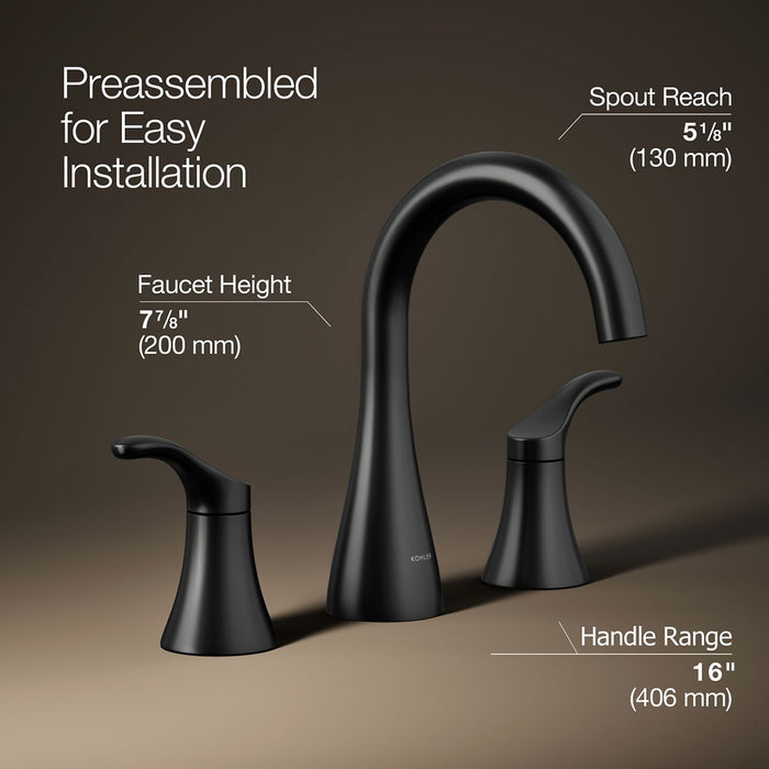 KOHLER K-27390-4N Simplice Widespread bathroom sink faucet, 0.5 gpm, matte black - view 3