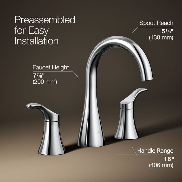 KOHLER K-27390-4N Simplice Widespread bathroom sink faucet, 0.5 gpm, polished chrome - view 3
