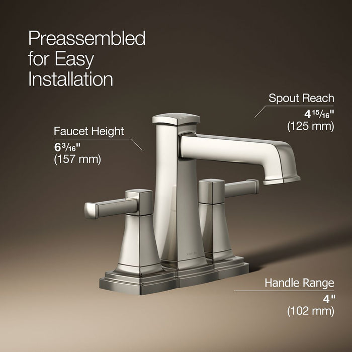 KOHLER K-27398-4 Riff Centerset bathroom sink faucet, 1.2 gpm, vibrant polished nickel - view 3