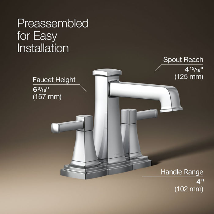 KOHLER K-27398-4K Riff Centerset bathroom sink faucet, 1.0 gpm, polished chrome - view 3