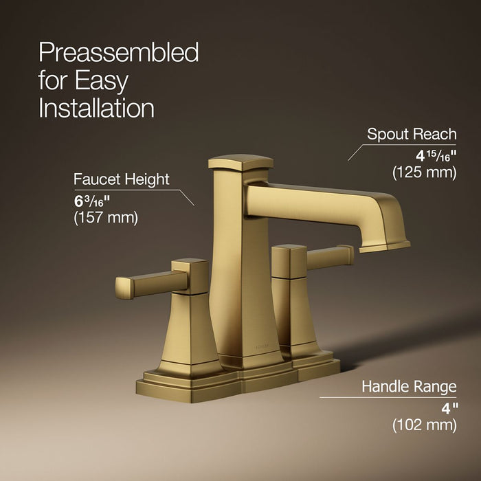 KOHLER K-27398-4K Riff Centerset bathroom sink faucet, 1.0 gpm, vibrant brushed moderne brass - view 3