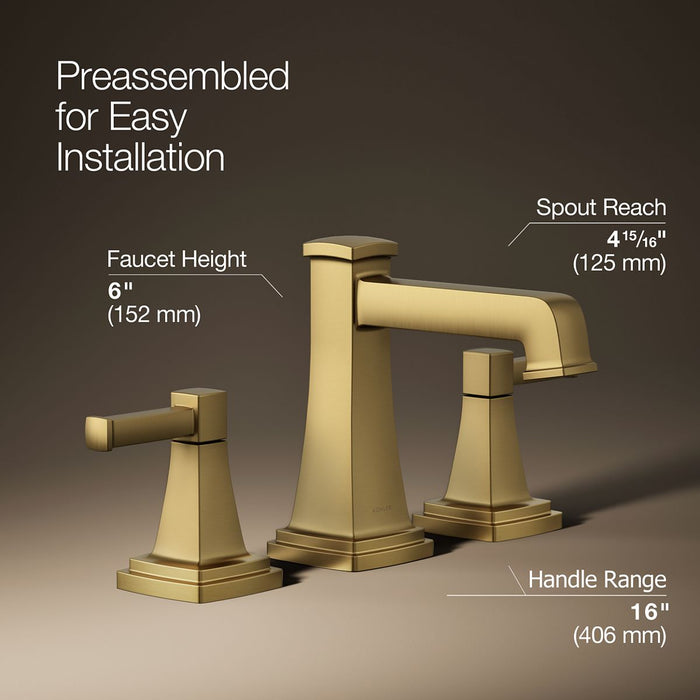KOHLER K-27399-4 Riff Widespread bathroom sink faucet, 1.2 gpm, vibrant brushed moderne brass - view 3