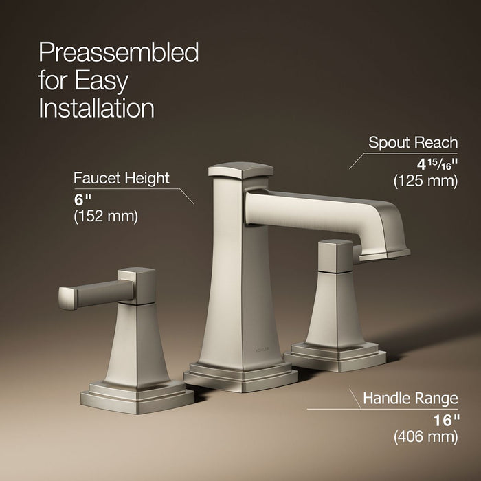 KOHLER K-27399-4 Riff Widespread bathroom sink faucet, 1.2 gpm, vibrant brushed nickel - view 3