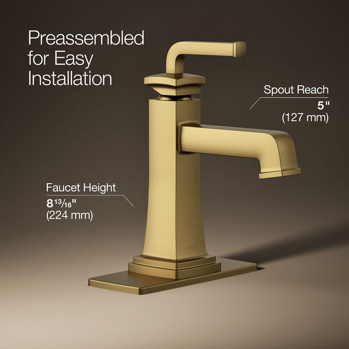 KOHLER K-27400-4N Riff Single-handle bathroom sink faucet, 0.5 gpm, vibrant brushed moderne brass - view 3