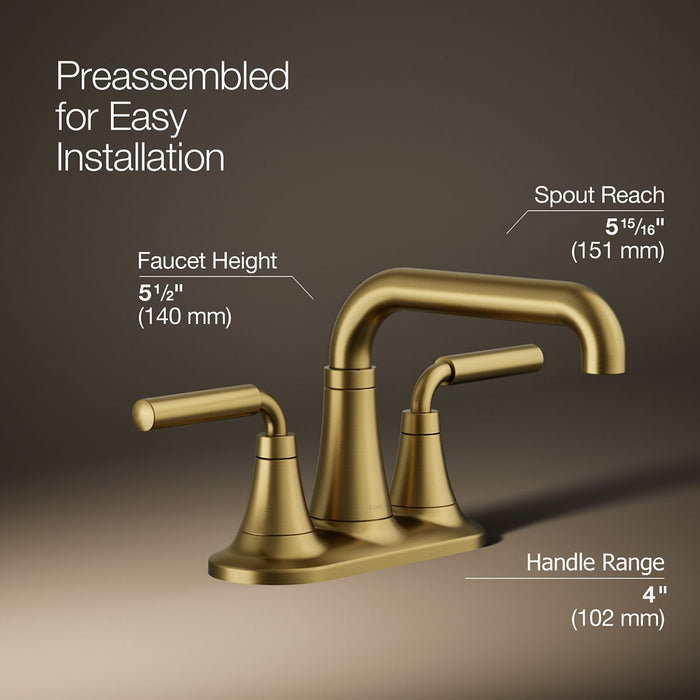 KOHLER K-27414-4 Tone Centerset bathroom sink faucet, 1.2 gpm, vibrant brushed moderne brass - view 3
