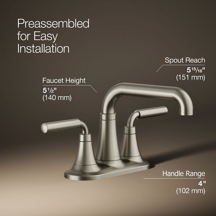 KOHLER K-27414-4K Tone Centerset bathroom sink faucet, 1.0 gpm, vibrant brushed nickel - view 3