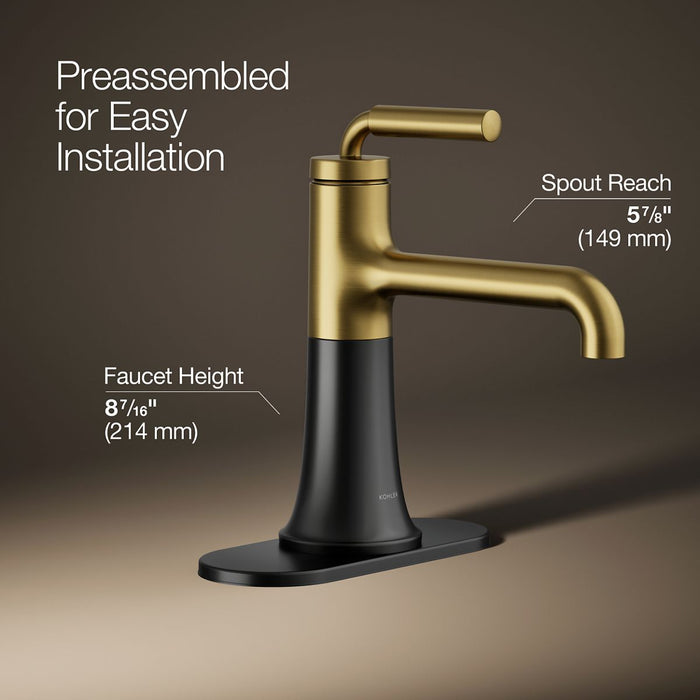 KOHLER K-27415-4 Tone Single-handle bathroom sink faucet, 1.2 gpm, matte black with brushed moderne brass - view 3