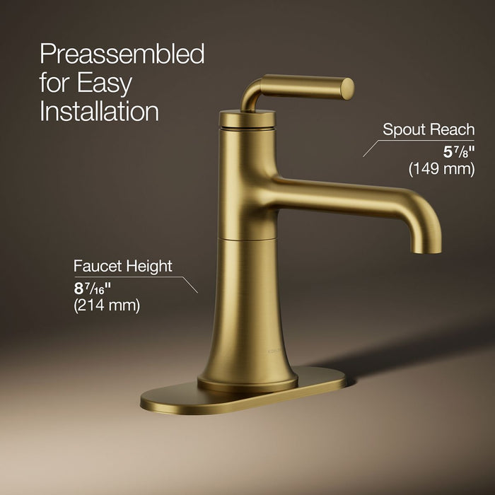 KOHLER K-27415-4 Tone Single-handle bathroom sink faucet, 1.2 gpm, vibrant brushed moderne brass - view 3