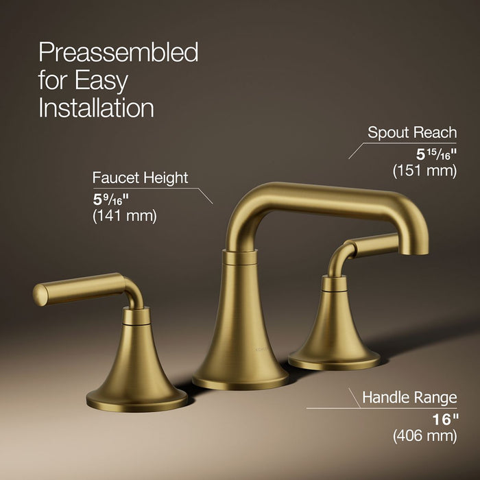 KOHLER K-27416-4 Tone Widespread bathroom sink faucet, 1.2 gpm, vibrant brushed moderne brass - view 3