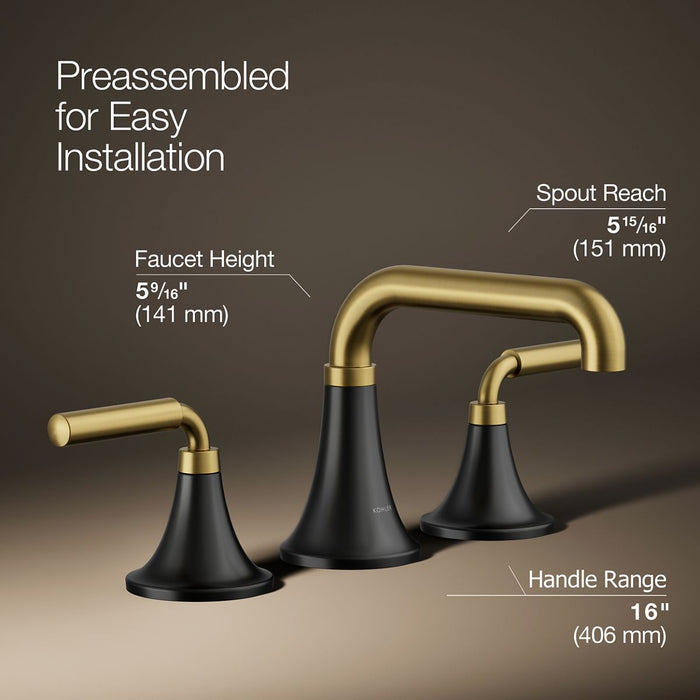 KOHLER K-27416-4N Tone Widespread bathroom sink faucet, 0.5 gpm, matte black with brushed moderne brass - view 3