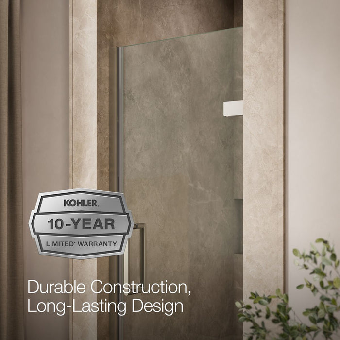KOHLER K-27576-10L Composed 27-5/8"?Çô28-3/8" W x 71-1/2" H frameless pivot shower door with 3/8" Crystal Clear glass and...