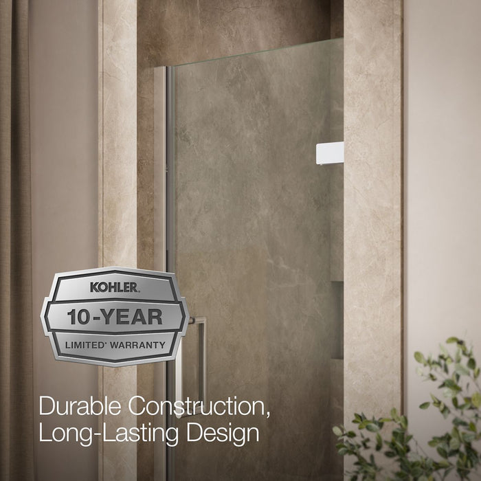 KOHLER K-27576-10L Composed 27-5/8"?Çô28-3/8" W x 71-1/2" H frameless pivot shower door with 3/8" Crystal Clear glass and...