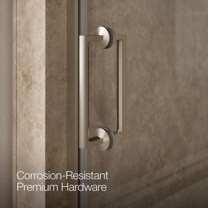 KOHLER K-27577-10L Components 27-5/8"?Çô28-3/8" W x 71-1/2" frameless pivot shower door with 3/8" Crystal Clear glass and back-to-back vertical door pulls