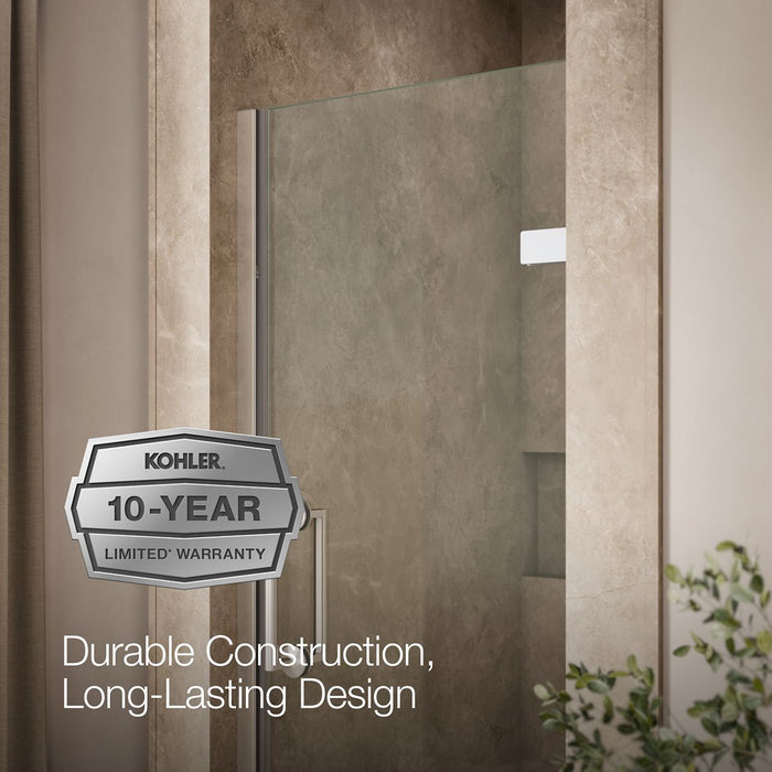 KOHLER K-27583-10L Components 29-5/8"?Çô30-3/8" W x 71-1/2" H frameless pivot shower door with 3/8" Crystal Clear glass...