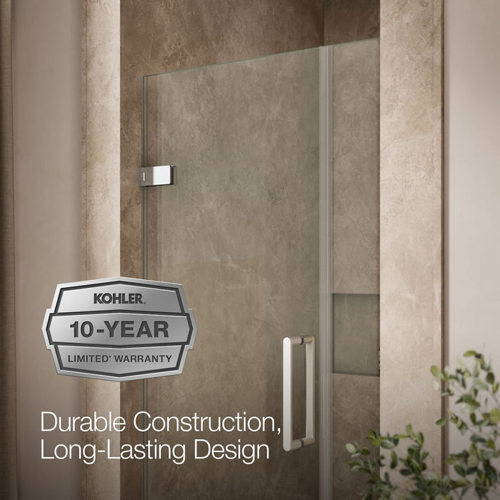 KOHLER K-27588-10L Composed 33-5/8"?Çô34-3/8" W x 71-1/2" H frameless pivot shower door with 3/8" Crystal Clear glass and...