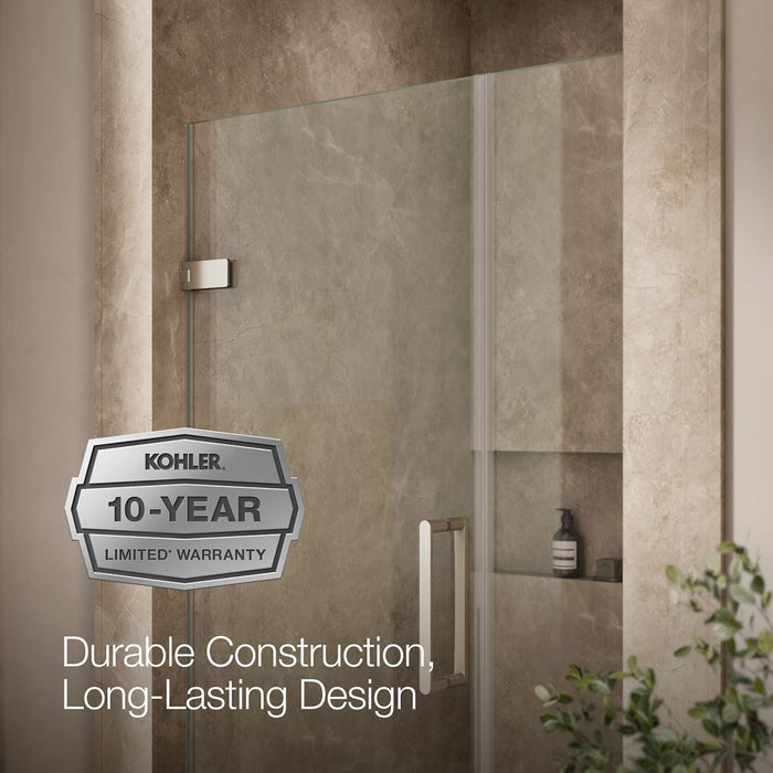 KOHLER K-27600-10L Composed 39-5/8"?Çô40-3/8"W x 71-1/2"H frameless pivot shower door with 3/8" Crystal Clear glass and...