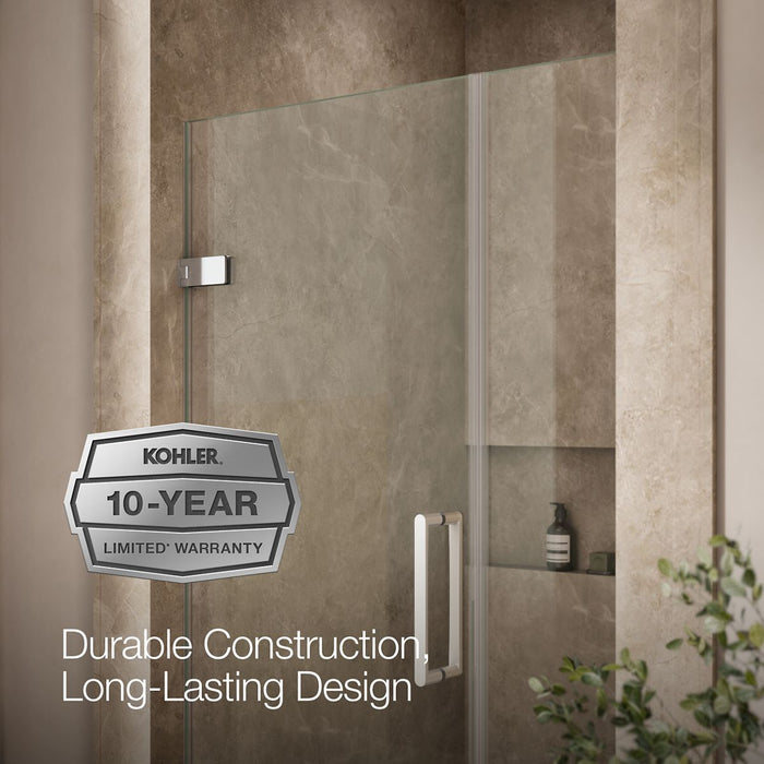 KOHLER K-27600-10L Composed 39-5/8"?Çô40-3/8"W x 71-1/2"H frameless pivot shower door with 3/8" Crystal Clear glass and...