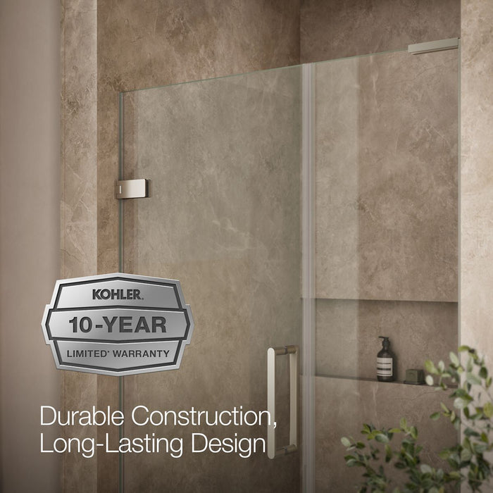KOHLER K-27604-10L Composed 45-1/4"?Çô46" W x 71-1/2" H frameless pivot shower door with 3/8" Crystal Clear glass and...