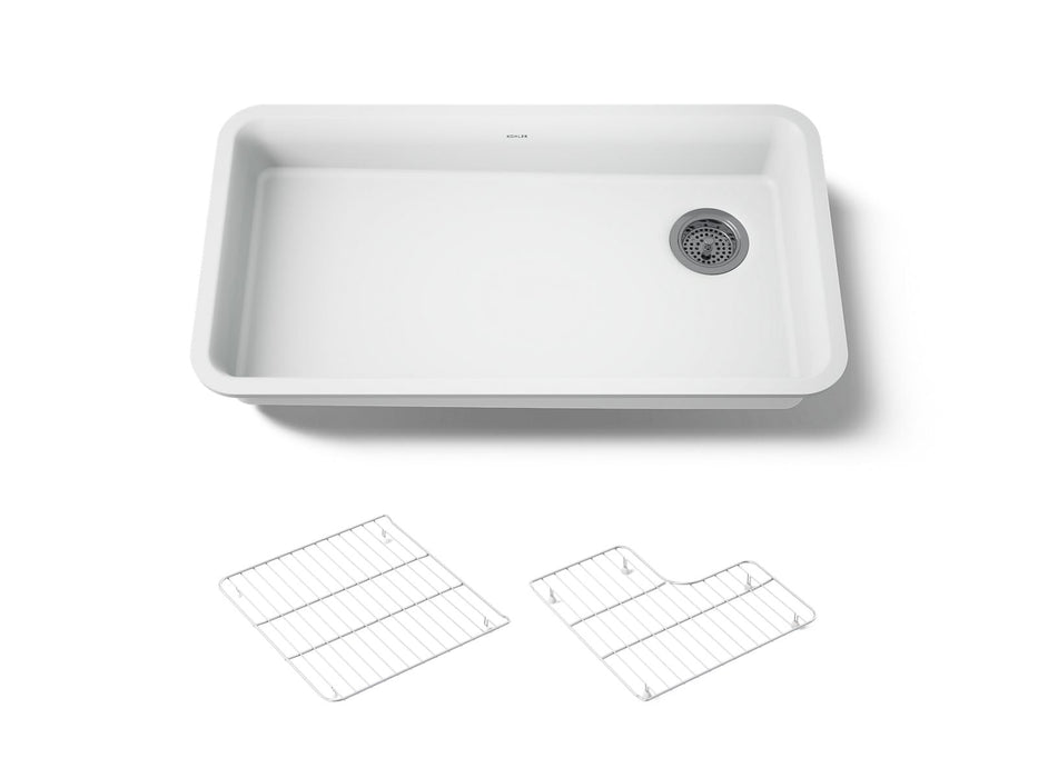 KOHLER K-27785 Cairn 33" undermount single-bowl kitchen sink, matte white