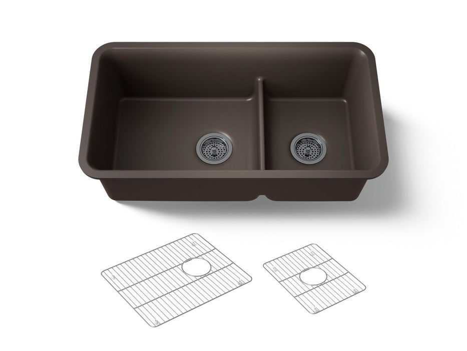 KOHLER K-27786 Cairn Smart Divide 33-1/2" undermount double-bowl kitchen sink, matte brown