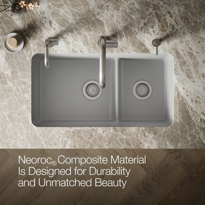 KOHLER K-27786 Cairn Smart Divide 33-1/2" undermount double-bowl kitchen sink, matte grey - view 4