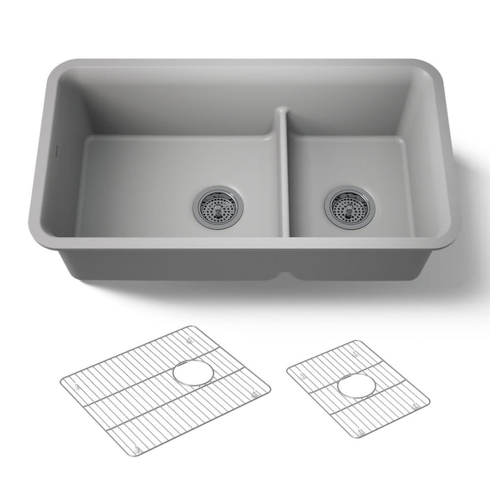 KOHLER K-27786 Cairn Smart Divide 33-1/2" undermount double-bowl kitchen sink, matte grey - view 5