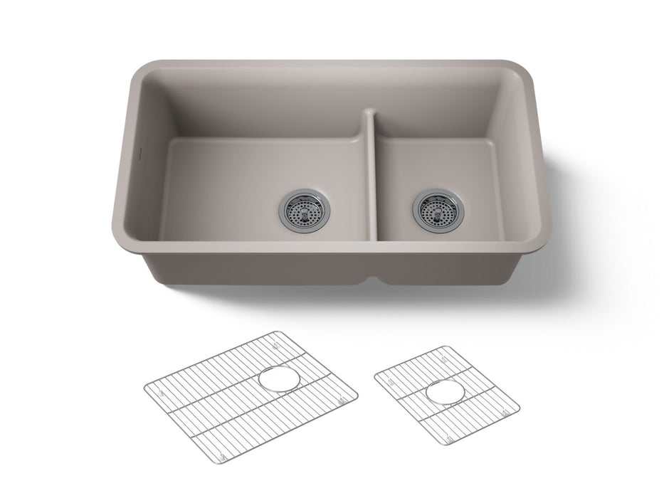 KOHLER K-27786 Cairn Smart Divide 33-1/2" undermount double-bowl kitchen sink, matte taupe