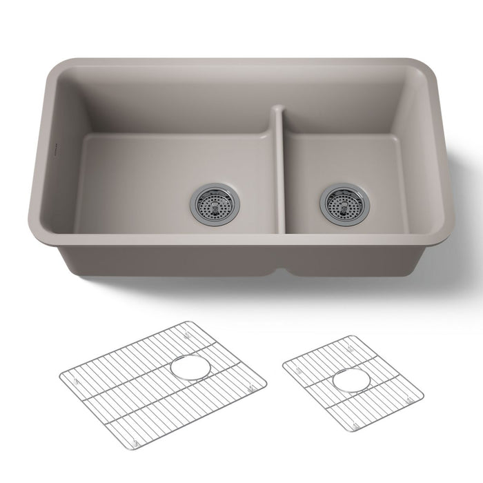 KOHLER K-27786 Cairn Smart Divide 33-1/2" undermount double-bowl kitchen sink, matte taupe - view 5